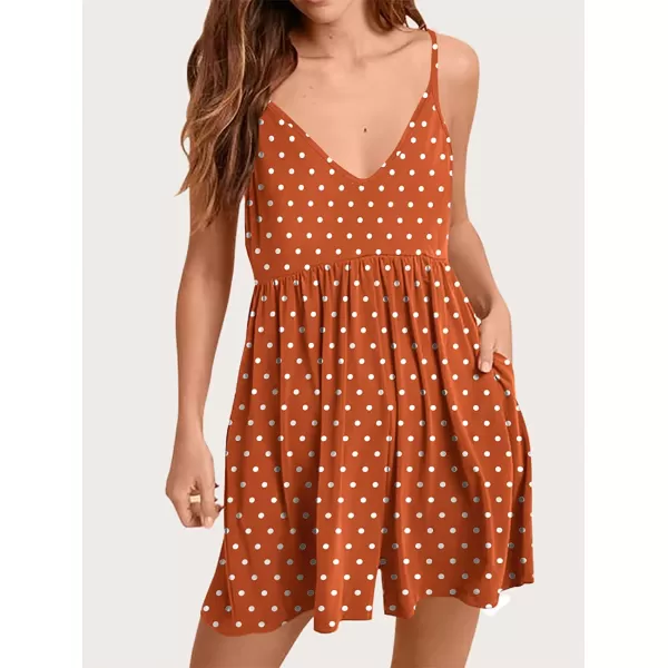 imageANRABESS Womens Deep V Neck Spaghetti Strap Beach Sexy Romper Shorts Jumpsuit with Pockets13polka Dot Orange
