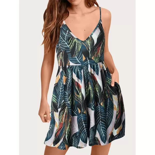 imageANRABESS Womens Deep V Neck Spaghetti Strap Beach Sexy Romper Shorts Jumpsuit with Pockets16leaf Print