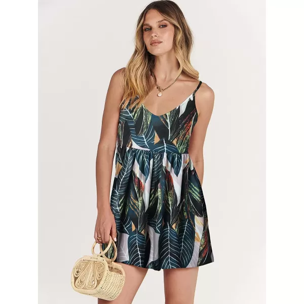 imageANRABESS Womens Deep V Neck Spaghetti Strap Beach Sexy Romper Shorts Jumpsuit with Pockets16leaf Print