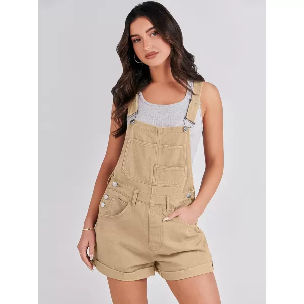 imageANRABESS Womens Denim Shortalls Loose Fit Sleeveless Adjustable Straps Shorts Bib Overalls Jean ShortsKhaki