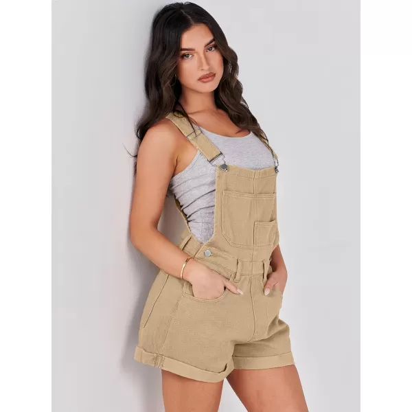 imageANRABESS Womens Denim Shortalls Loose Fit Sleeveless Adjustable Straps Shorts Bib Overalls Jean ShortsKhaki