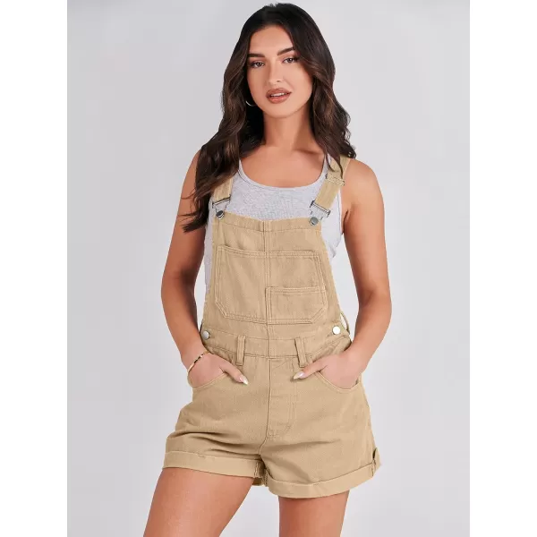 imageANRABESS Womens Denim Shortalls Loose Fit Sleeveless Adjustable Straps Shorts Bib Overalls Jean ShortsKhaki