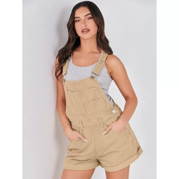 imageANRABESS Womens Denim Shortalls Loose Fit Sleeveless Adjustable Straps Shorts Bib Overalls Jean ShortsKhaki