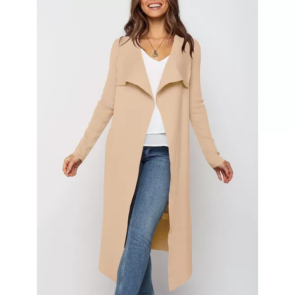 imageANRABESS Womens Draped Open Front Long Cardigan Sweater Long Sleeve Irregular Hem with BeltApricot