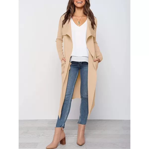 imageANRABESS Womens Draped Open Front Long Cardigan Sweater Long Sleeve Irregular Hem with BeltApricot