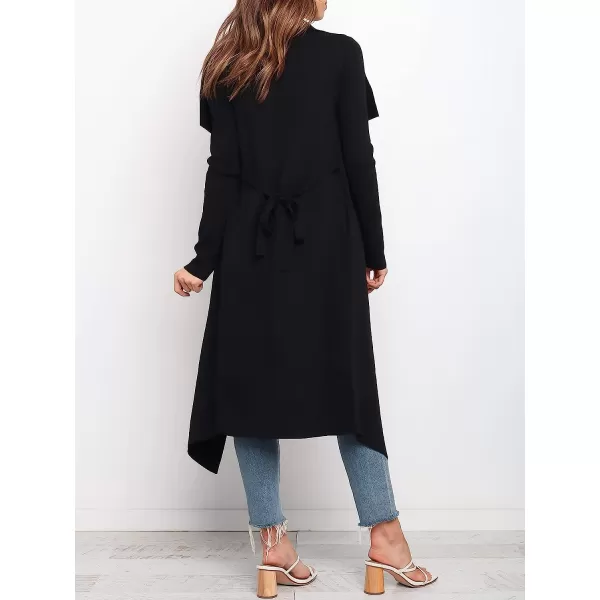 imageANRABESS Womens Draped Open Front Long Cardigan Sweater Long Sleeve Irregular Hem with BeltBlack