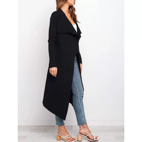imageANRABESS Womens Draped Open Front Long Cardigan Sweater Long Sleeve Irregular Hem with BeltBlack