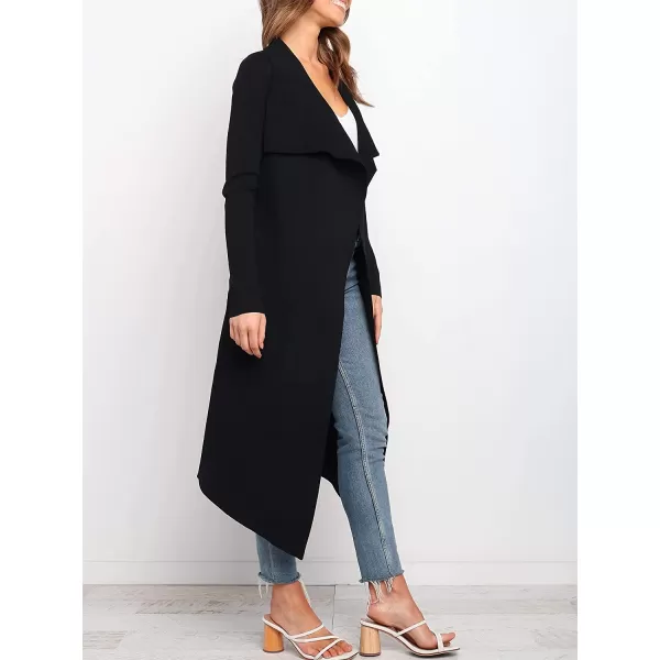 imageANRABESS Womens Draped Open Front Long Cardigan Sweater Long Sleeve Irregular Hem with BeltBlack