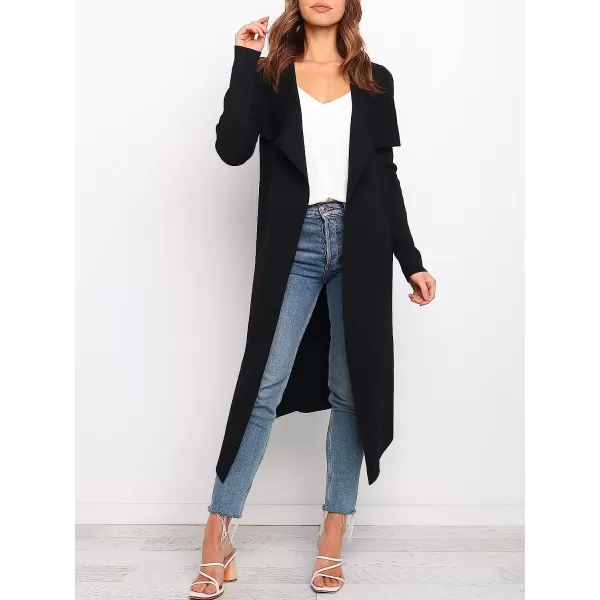 imageANRABESS Womens Draped Open Front Long Cardigan Sweater Long Sleeve Irregular Hem with BeltBlack