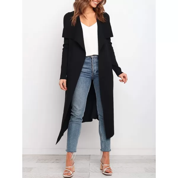imageANRABESS Womens Draped Open Front Long Cardigan Sweater Long Sleeve Irregular Hem with BeltBlack