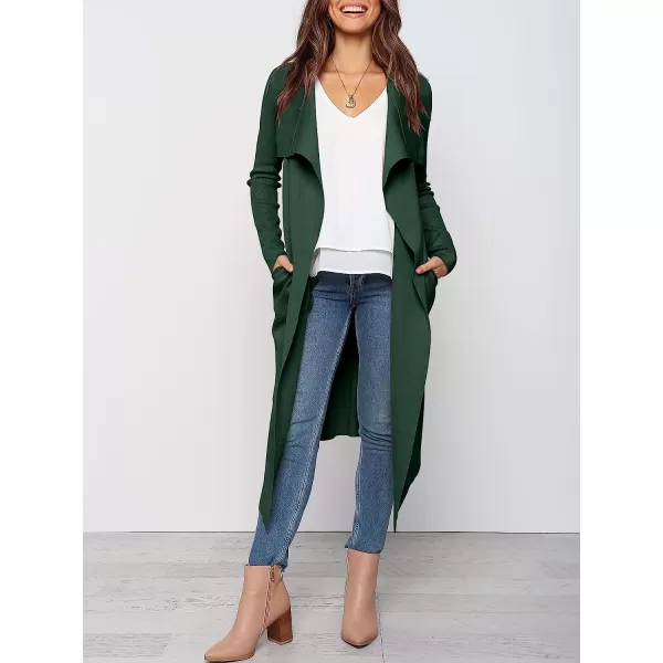 imageANRABESS Womens Draped Open Front Long Cardigan Sweater Long Sleeve Irregular Hem with BeltDark Green