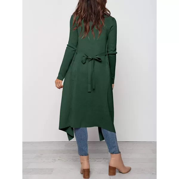 imageANRABESS Womens Draped Open Front Long Cardigan Sweater Long Sleeve Irregular Hem with BeltDark Green