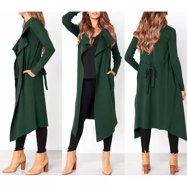 imageANRABESS Womens Draped Open Front Long Cardigan Sweater Long Sleeve Irregular Hem with BeltDark Green