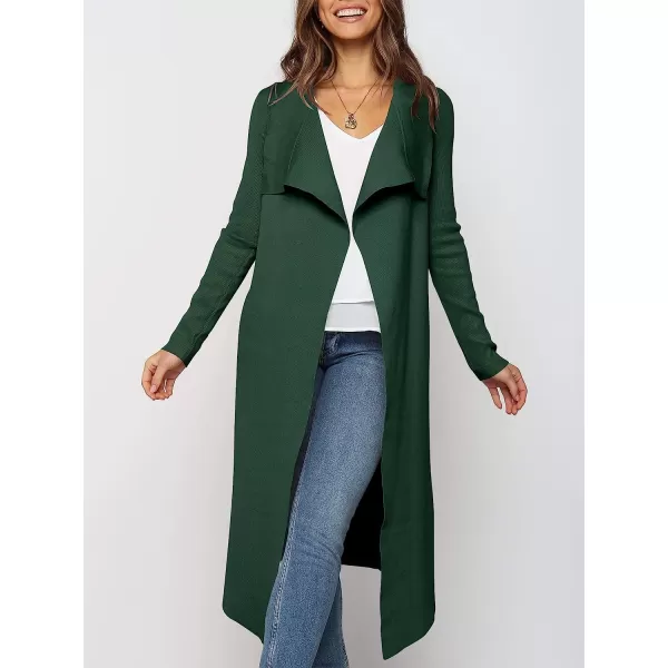 imageANRABESS Womens Draped Open Front Long Cardigan Sweater Long Sleeve Irregular Hem with BeltDark Green