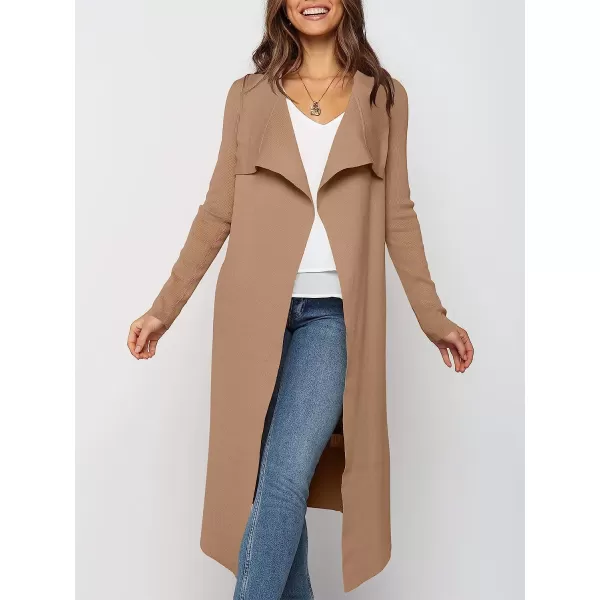 imageANRABESS Womens Draped Open Front Long Cardigan Sweater Long Sleeve Irregular Hem with BeltDeep Apricot