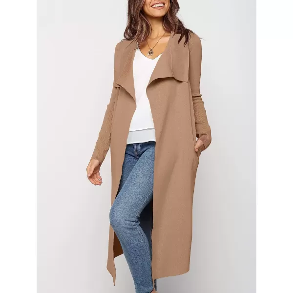 imageANRABESS Womens Draped Open Front Long Cardigan Sweater Long Sleeve Irregular Hem with BeltDeep Apricot