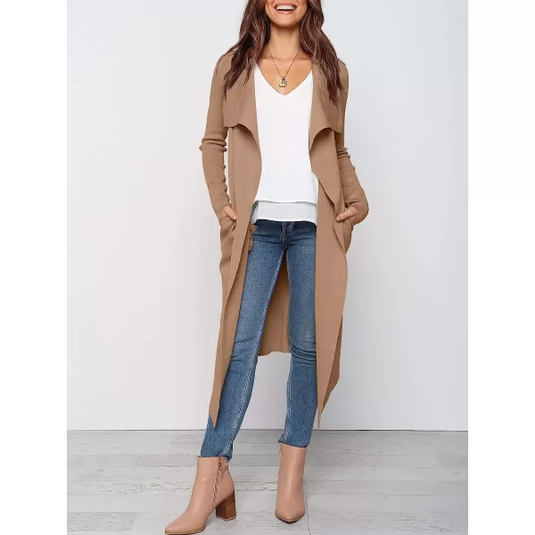 imageANRABESS Womens Draped Open Front Long Cardigan Sweater Long Sleeve Irregular Hem with BeltDeep Apricot