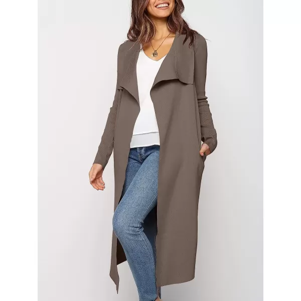 imageANRABESS Womens Draped Open Front Long Cardigan Sweater Long Sleeve Irregular Hem with BeltGray