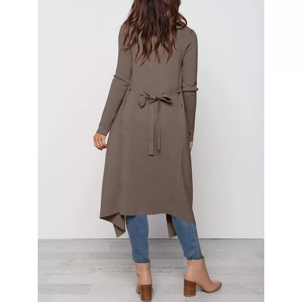 imageANRABESS Womens Draped Open Front Long Cardigan Sweater Long Sleeve Irregular Hem with BeltGray