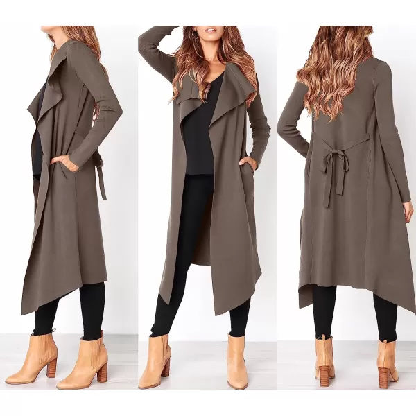 imageANRABESS Womens Draped Open Front Long Cardigan Sweater Long Sleeve Irregular Hem with BeltGray