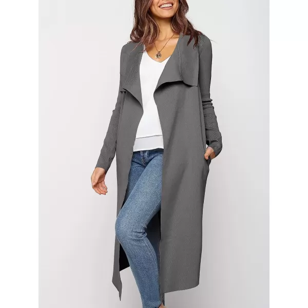 imageANRABESS Womens Draped Open Front Long Cardigan Sweater Long Sleeve Irregular Hem with BeltGrey