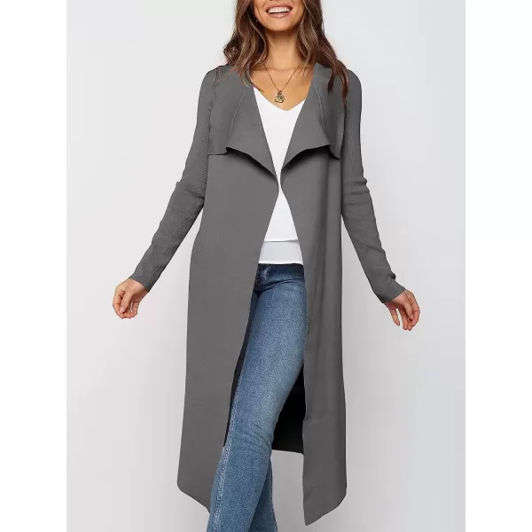 imageANRABESS Womens Draped Open Front Long Cardigan Sweater Long Sleeve Irregular Hem with BeltGrey