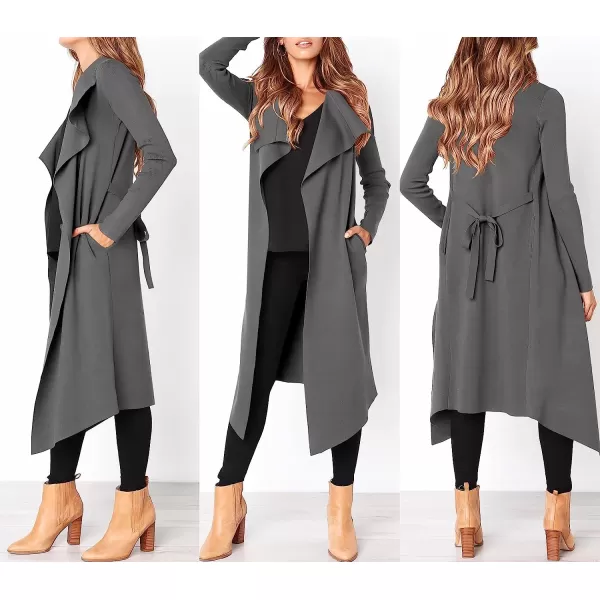 imageANRABESS Womens Draped Open Front Long Cardigan Sweater Long Sleeve Irregular Hem with BeltGrey