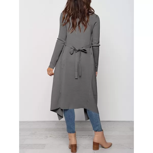 imageANRABESS Womens Draped Open Front Long Cardigan Sweater Long Sleeve Irregular Hem with BeltGrey