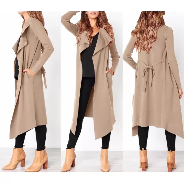 imageANRABESS Womens Draped Open Front Long Cardigan Sweater Long Sleeve Irregular Hem with BeltGrey Apricot