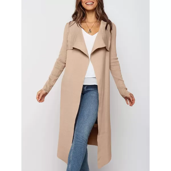 imageANRABESS Womens Draped Open Front Long Cardigan Sweater Long Sleeve Irregular Hem with BeltGrey Apricot