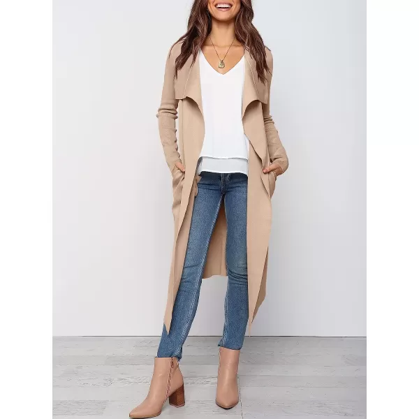 imageANRABESS Womens Draped Open Front Long Cardigan Sweater Long Sleeve Irregular Hem with BeltGrey Apricot