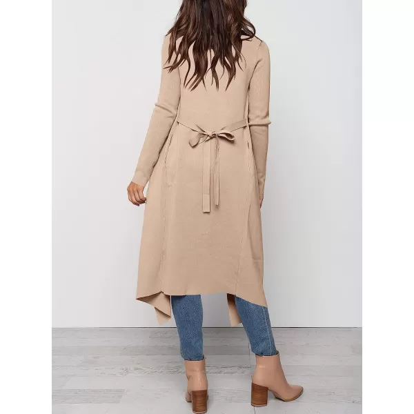 imageANRABESS Womens Draped Open Front Long Cardigan Sweater Long Sleeve Irregular Hem with BeltGrey Apricot