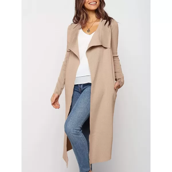 imageANRABESS Womens Draped Open Front Long Cardigan Sweater Long Sleeve Irregular Hem with BeltGrey Apricot