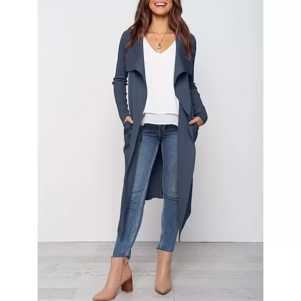 imageANRABESS Womens Draped Open Front Long Cardigan Sweater Long Sleeve Irregular Hem with BeltIndigo 02
