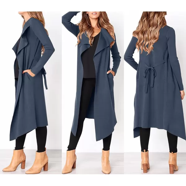 imageANRABESS Womens Draped Open Front Long Cardigan Sweater Long Sleeve Irregular Hem with BeltIndigo 02