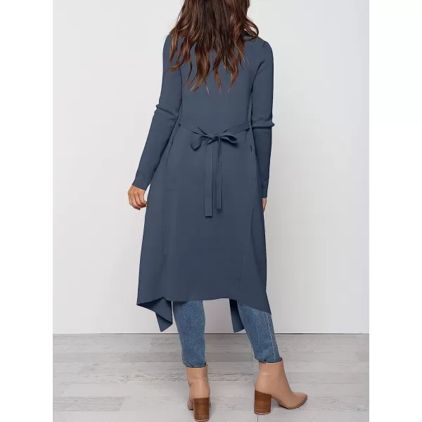 imageANRABESS Womens Draped Open Front Long Cardigan Sweater Long Sleeve Irregular Hem with BeltIndigo 02