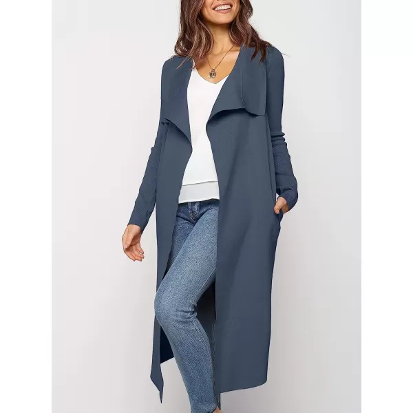 imageANRABESS Womens Draped Open Front Long Cardigan Sweater Long Sleeve Irregular Hem with BeltIndigo 02