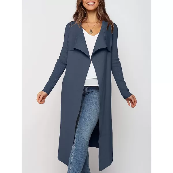 imageANRABESS Womens Draped Open Front Long Cardigan Sweater Long Sleeve Irregular Hem with BeltIndigo 02