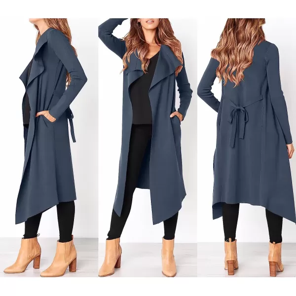 imageANRABESS Womens Draped Open Front Long Cardigan Sweater Long Sleeve Irregular Hem with BeltIndigo 02