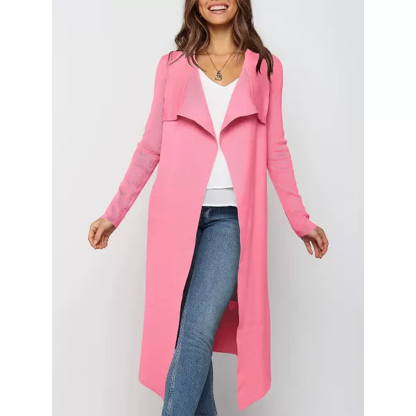 imageANRABESS Womens Draped Open Front Long Cardigan Sweater Long Sleeve Irregular Hem with BeltPink