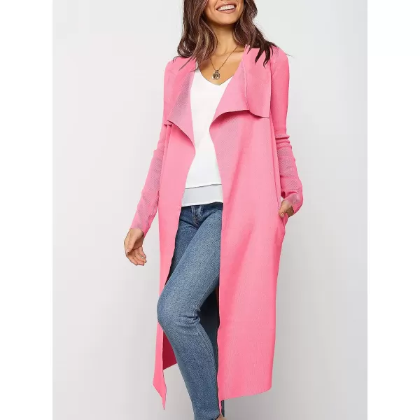 imageANRABESS Womens Draped Open Front Long Cardigan Sweater Long Sleeve Irregular Hem with BeltPink