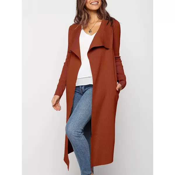 imageANRABESS Womens Draped Open Front Long Cardigan Sweater Long Sleeve Irregular Hem with BeltRust Red