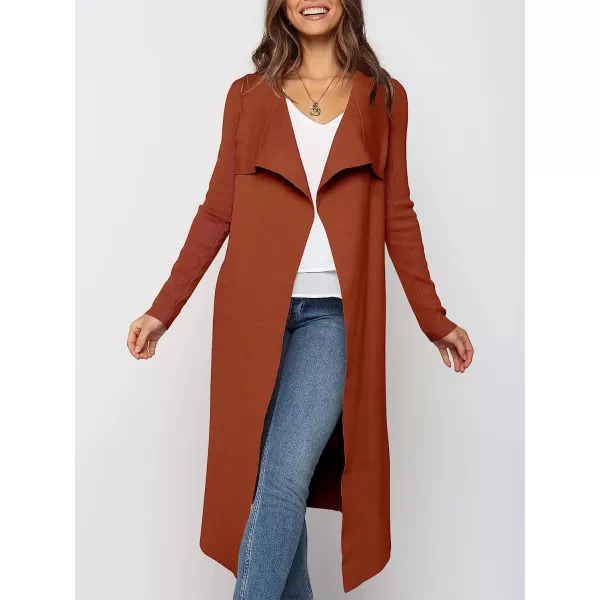 imageANRABESS Womens Draped Open Front Long Cardigan Sweater Long Sleeve Irregular Hem with BeltRust Red