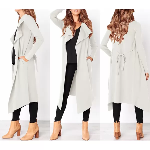 imageANRABESS Womens Draped Open Front Long Cardigan Sweater Long Sleeve Irregular Hem with BeltWhite