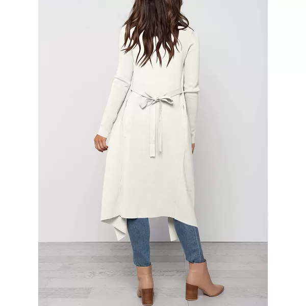 imageANRABESS Womens Draped Open Front Long Cardigan Sweater Long Sleeve Irregular Hem with BeltWhite