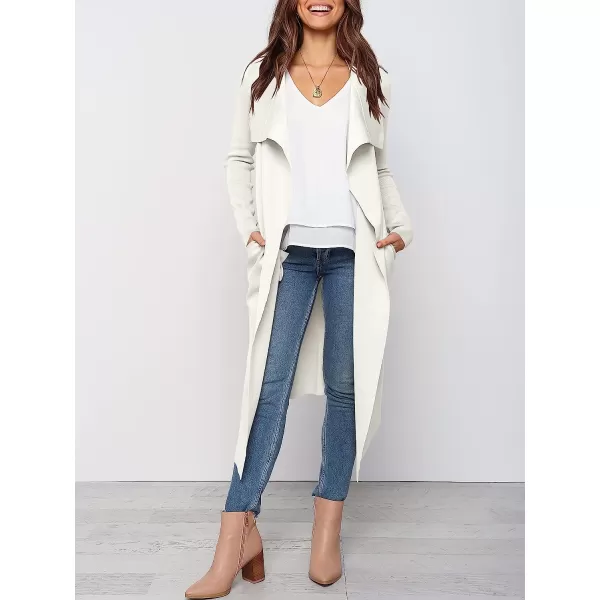 imageANRABESS Womens Draped Open Front Long Cardigan Sweater Long Sleeve Irregular Hem with BeltWhite