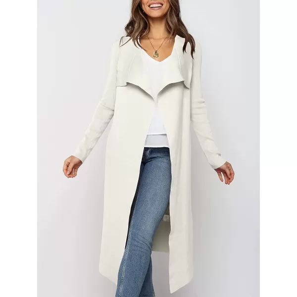 imageANRABESS Womens Draped Open Front Long Cardigan Sweater Long Sleeve Irregular Hem with BeltWhite