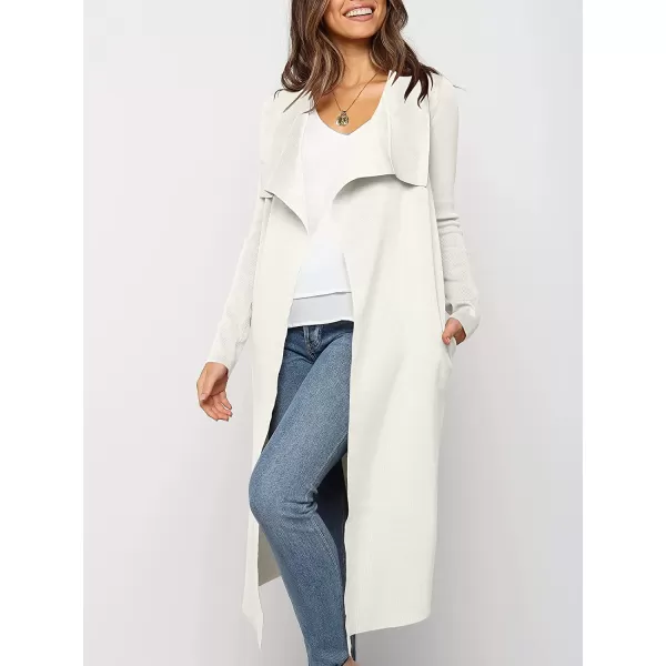 imageANRABESS Womens Draped Open Front Long Cardigan Sweater Long Sleeve Irregular Hem with BeltWhite