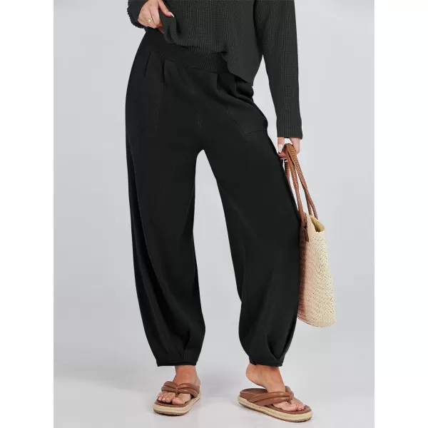 imageANRABESS Womens Elastic Waist Soft Knit Solid Wide Leg Sweatpants Sweater Pants Trousers with PocketsBlack