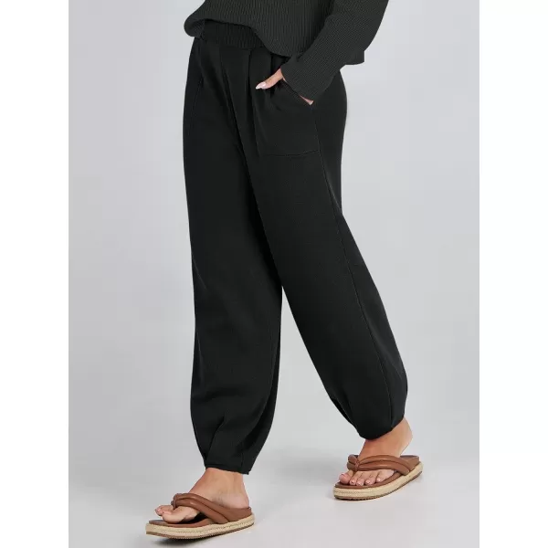 imageANRABESS Womens Elastic Waist Soft Knit Solid Wide Leg Sweatpants Sweater Pants Trousers with PocketsBlack